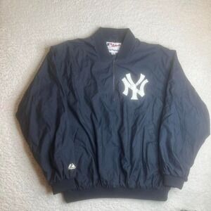 Vintage New York Yankees men blue embroidered 1/4 zip pullover jacket mlb xxl